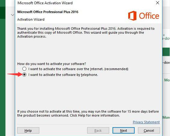 Office 2016 phone activation